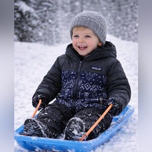 Patagonia Tribbles Reversible Kids' Black and Blue Patterned Puffer Jacket